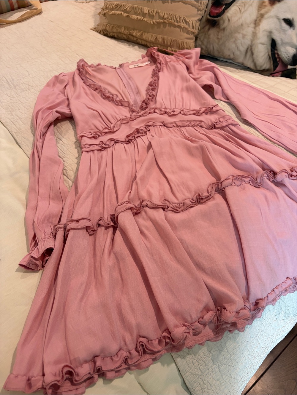 miami Dusty Rose Long Sleeve Ruffle Tiered Dress